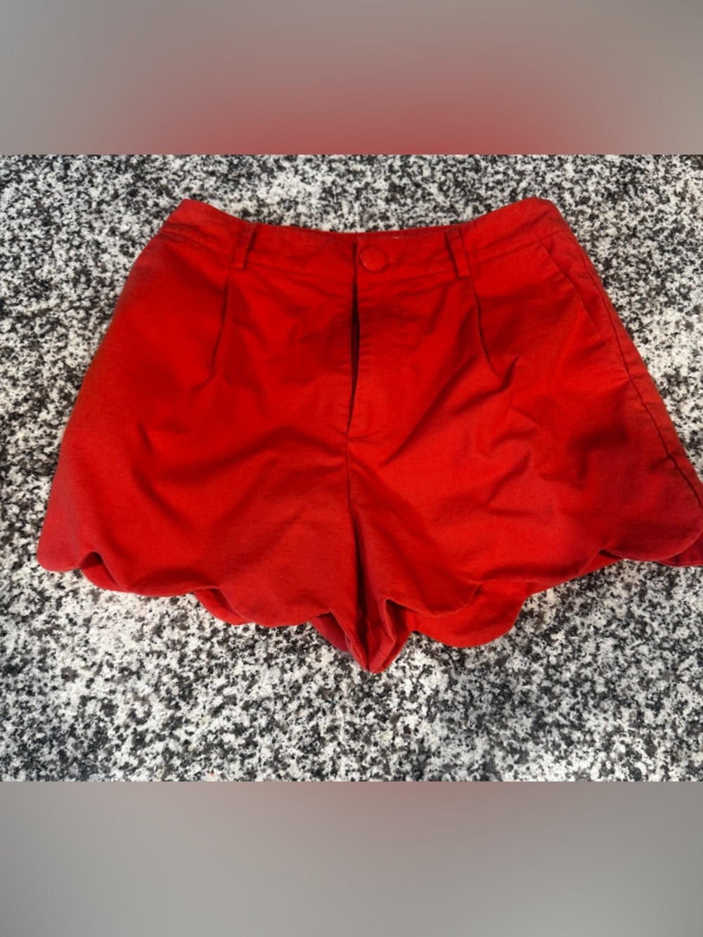 AUREUM Red Scalloped Hem Coral Linen Blend Women’s Shorts